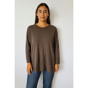 Eileen Fisher Brown Organic Cotton Long Sleeve Top – Size PP (Petite)